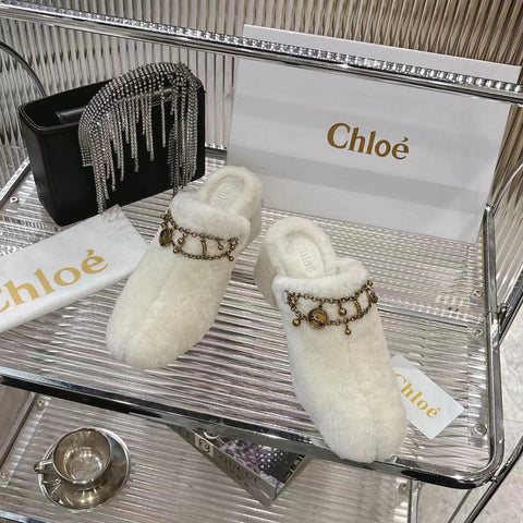 CHLOÉ 26S HIGH-HEELED MULES IN CREAM WHITE WOOL