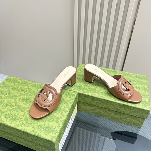 MID-HEEL 5 CM MULE IN BRONZE BROWN CALFSKIN