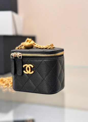 CHANEL 25S MINI VANITY BAG 11 CM IN BLACK LAMBSKIN WITH GOLD HARDWARE