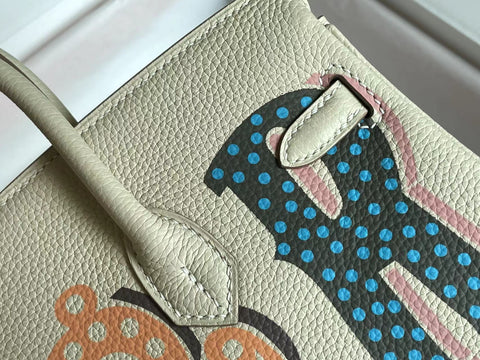 BIRKIN 25 BAG IN WHITE CREAM CALFSKIN WITH COLORFUL STICKER