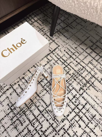 CHLOÉ 26S LACE-UP HEELS 60 MM IN WHITE CALFSKIN