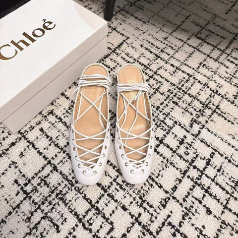 CHLOÉ 26S LACE-UP HEELS 60 MM IN WHITE CALFSKIN