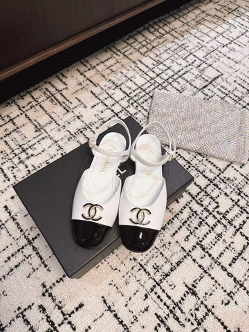 FLAT SLINGBACKS IN WHITE MIX BLACK CALFSKIN