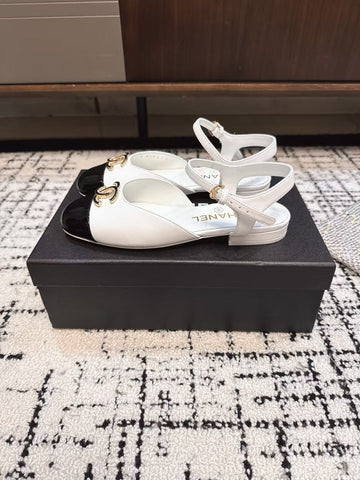 FLAT SLINGBACKS IN WHITE MIX BLACK CALFSKIN