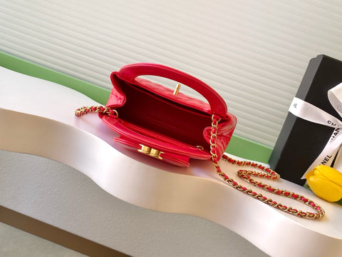 CHANEL 25S MINI KELLY BAG 19 IN RED LAMBSKIN WITH GOLD HARDWARE