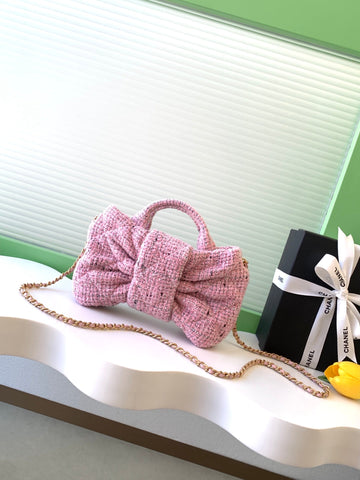 CHANEL 25S BOW BAG 26 IN PINK TWEED WITH GOLD HARDWARE