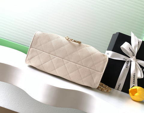 CHANEL 25S HOBO BAG 22 IN LIGHT BEIGE CAVIAR LEATHER WITH GOLD HARDWARE