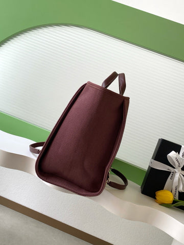 CHANEL 25S TOTE BAG 38 IN DARK RED CANVAS