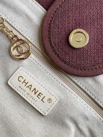 CHANEL 25S TOTE BAG 38 IN DARK RED CANVAS
