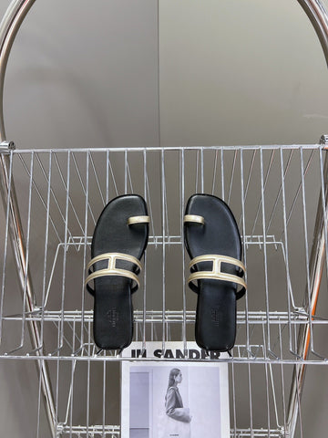 Georgia Sandals Gold Black Calfskin