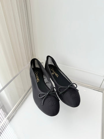 CHANEL 26S BALLET FLATS IN BLACK MESH TOE CAP AND BOW