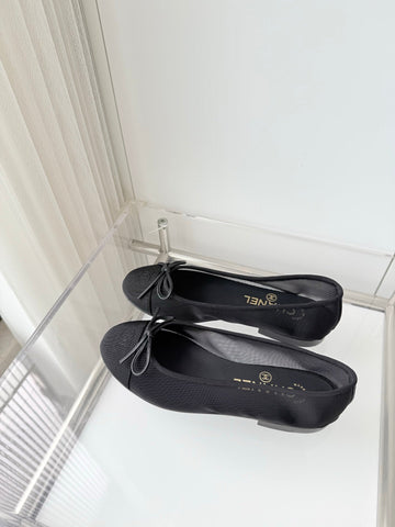 CHANEL 26S BALLET FLATS IN BLACK MESH TOE CAP AND BOW