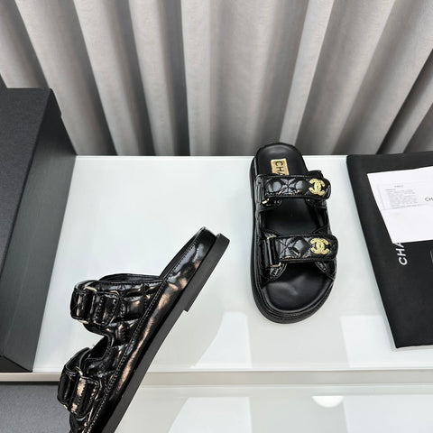 DAD SANDALS BLACK PATENT LAMBSKIN MULES