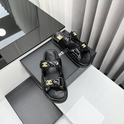 DAD SANDALS BLACK PATENT LAMBSKIN MULES