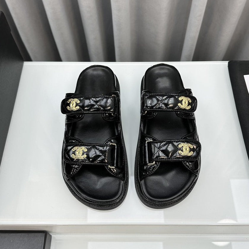 DAD SANDALS BLACK PATENT LAMBSKIN MULES