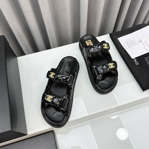 DAD SANDALS BLACK PATENT LAMBSKIN MULES