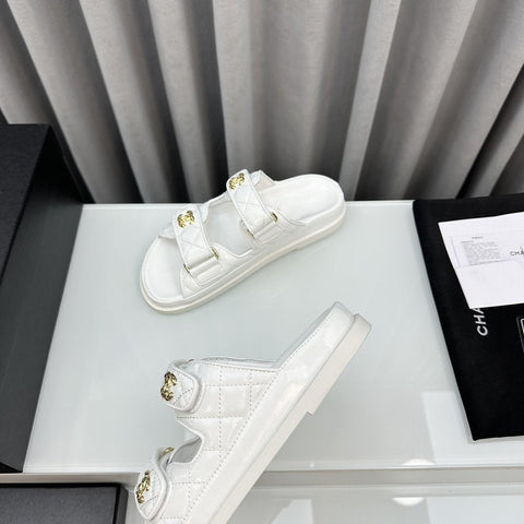 dad sandals white patent lambskin mules