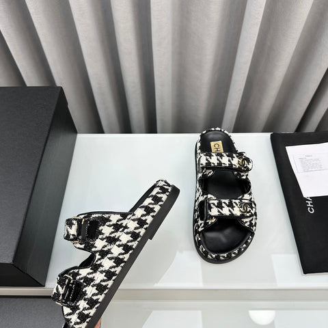 dad sandals black white mules