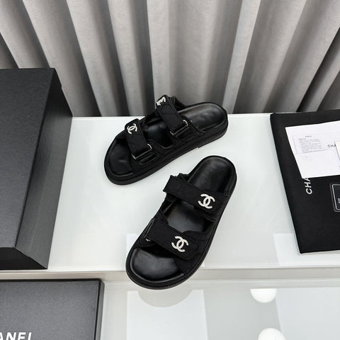 dad sandals black textile mules