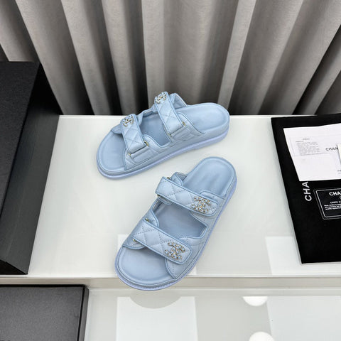 dad sandals cloud blue lambskin mules