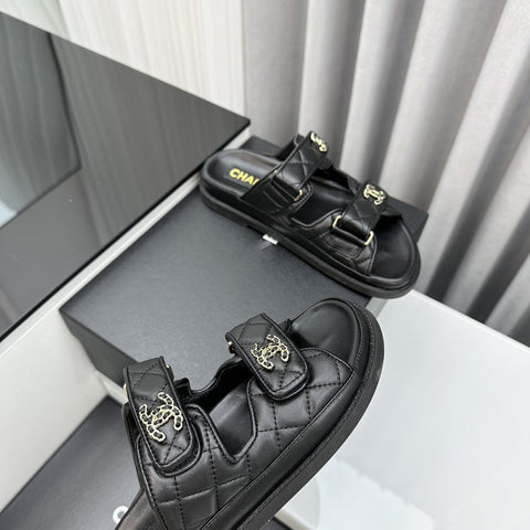 dad sandals black lambskin mules