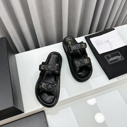 dad sandals black patent interwoven leather cc