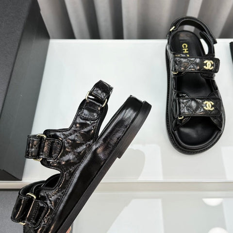 dad sandals black patent lambskin
