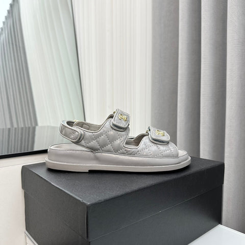 dad sandals grey patent lambskin