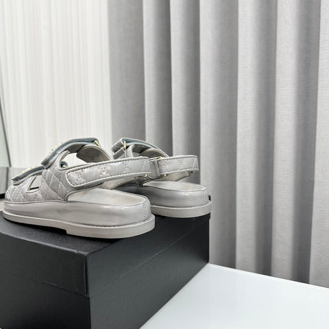 dad sandals grey patent lambskin