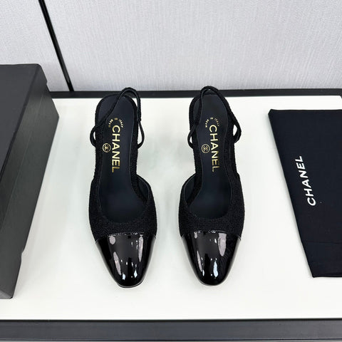HIGH SLINGBACK BLACK TWEED AND CALFSKIN
