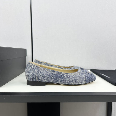 cc ballet flat blue with white stripe denim 166816
