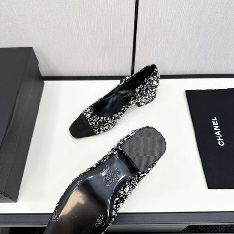 CC MARY JANE IN BLACK SEQUINS AND VELVET