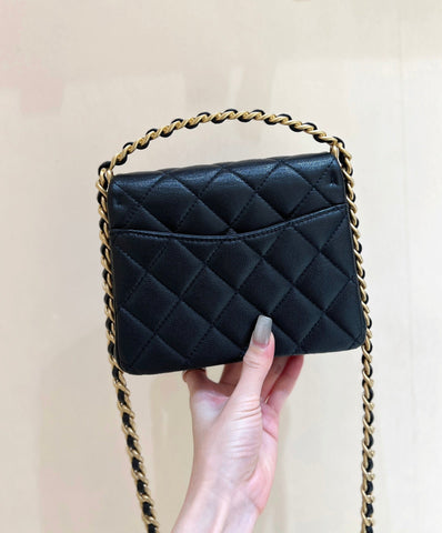25S CHANEL TOTE CROSSBODY BAG 19 IN BLACK CALFSKIN WITH METAL HANDLE