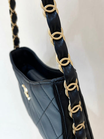 CHANEL HOBO 24 IN BLACK LAMBSKIN GOLD HARDWARE