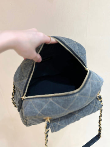 BOWLING BAG 33 IN SANTAS GRAY DENIM GOLD HARDWARE