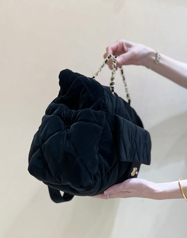 CHANEL HOBO 44 IN COCONEIGE BLACK NYLON VELVET GOLD HARDWARE