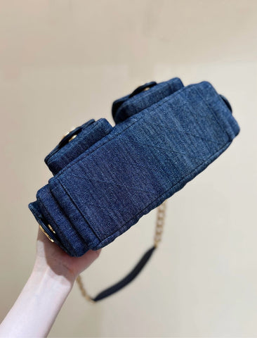 CHANEL 25S LARGE HOBO BAG 35 IN DARK BLUE DENIM GOLD HARDWARE