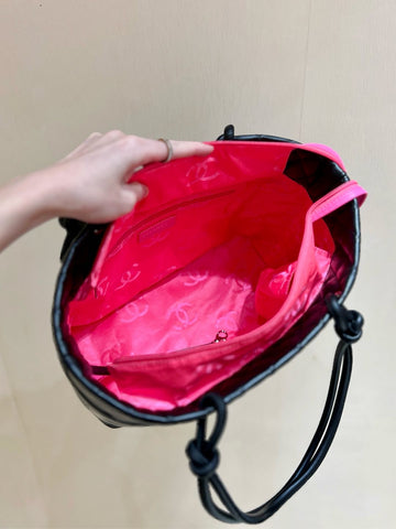 CHANEL 25S CAMBON LIGNE TOTE BAG 30 IN BLACK LAMBSKIN
