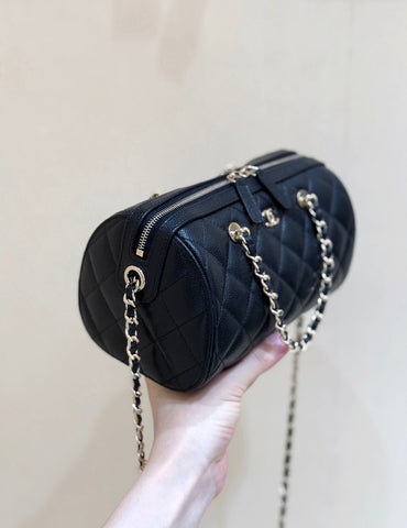 CHANEL 25S MINI BOWLING BAG 18 IN BLACK CALFSKIN GOLD HARDWARE