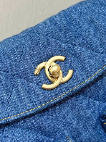 CHANEL 25S HOBO BAG 24 IN BLUE DENIM GOLD HARDWARE