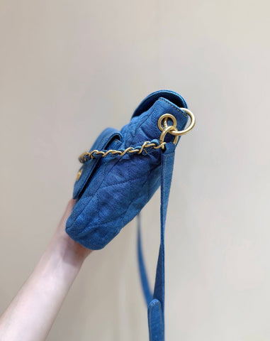 CHANEL 25S HOBO BAG 24 IN BLUE DENIM GOLD HARDWARE