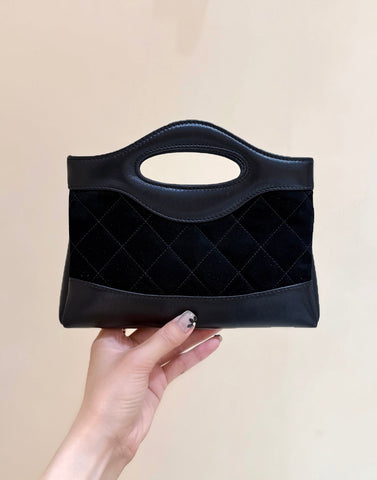 25S CHANEL MINI SHOPPING BAG 20 IN BLACK SUEDE CALFSKIN