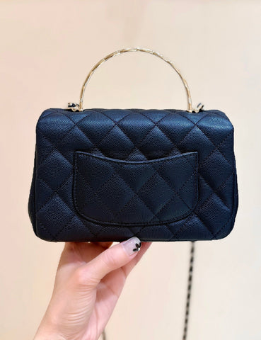 CHANEL 25S COCO CRUSH HANDLE 18 IN BLACK CALFSKIN GOLD HARDWARE