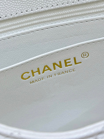 CHANEL 25S MINI SQUARE FLAP BAG 17 IN WHITE CALFSKIN CAVIAR GOLD HARDWARE