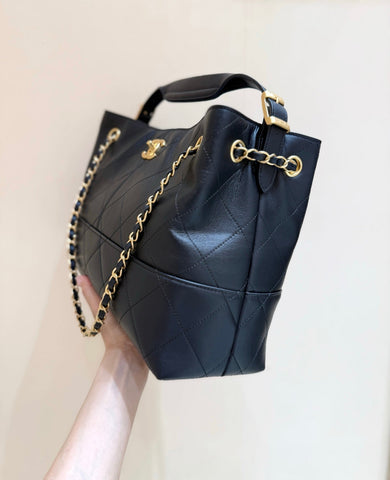 CHANEL 25S LARGE HOBO BAG 36 IN BLACK CALFSKIN GOLD HARDWARE