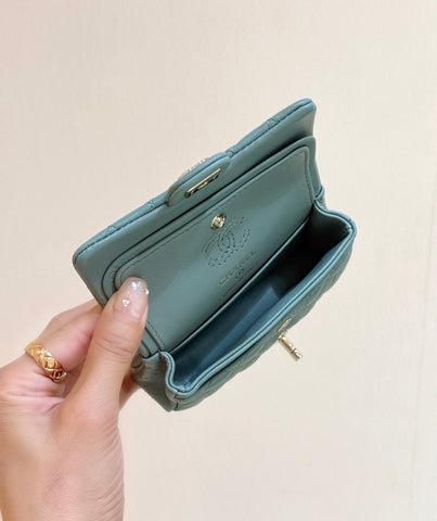 25S CHANEL MINI CF BAG 12 IN MUTED TEAL LAMBSKIN HEART MODEL