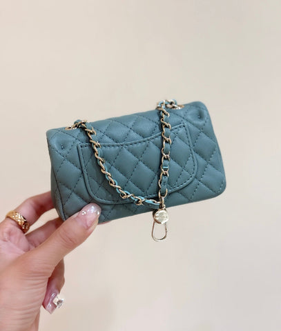 25S CHANEL MINI CF BAG 12 IN MUTED TEAL LAMBSKIN HEART MODEL