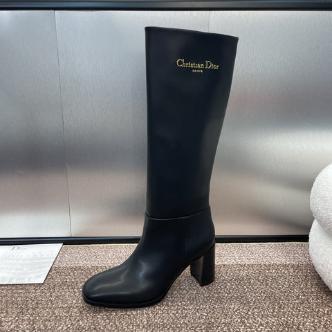 DIOR 25S D-TOWN HEELED BOOT 80MM IN BLACK SUPPLE CALFSKIN