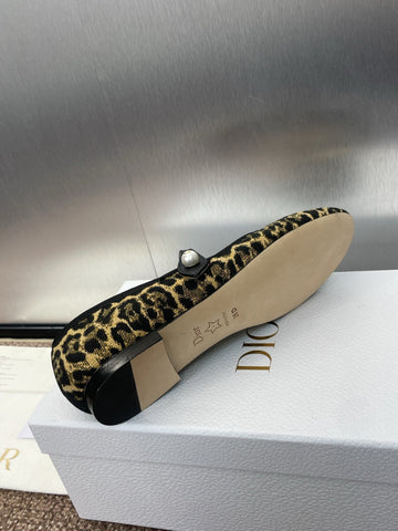 BALLET FLAT CAMEL PONY HAIR CALFSKIN WITH BROWN LEOPARD MOTIF