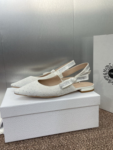 J'ADIOR SLINGBACK 25S IN WHITE FABRIC EMBOSSED CRYSTAL